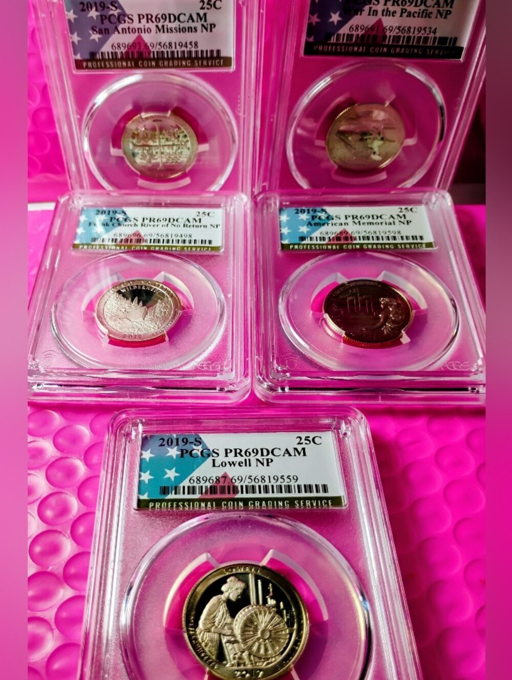 PCGS Graded 2019-S PR69DCAM  Set Of 5 NP Commemorative DCAM Quarter - CLAD